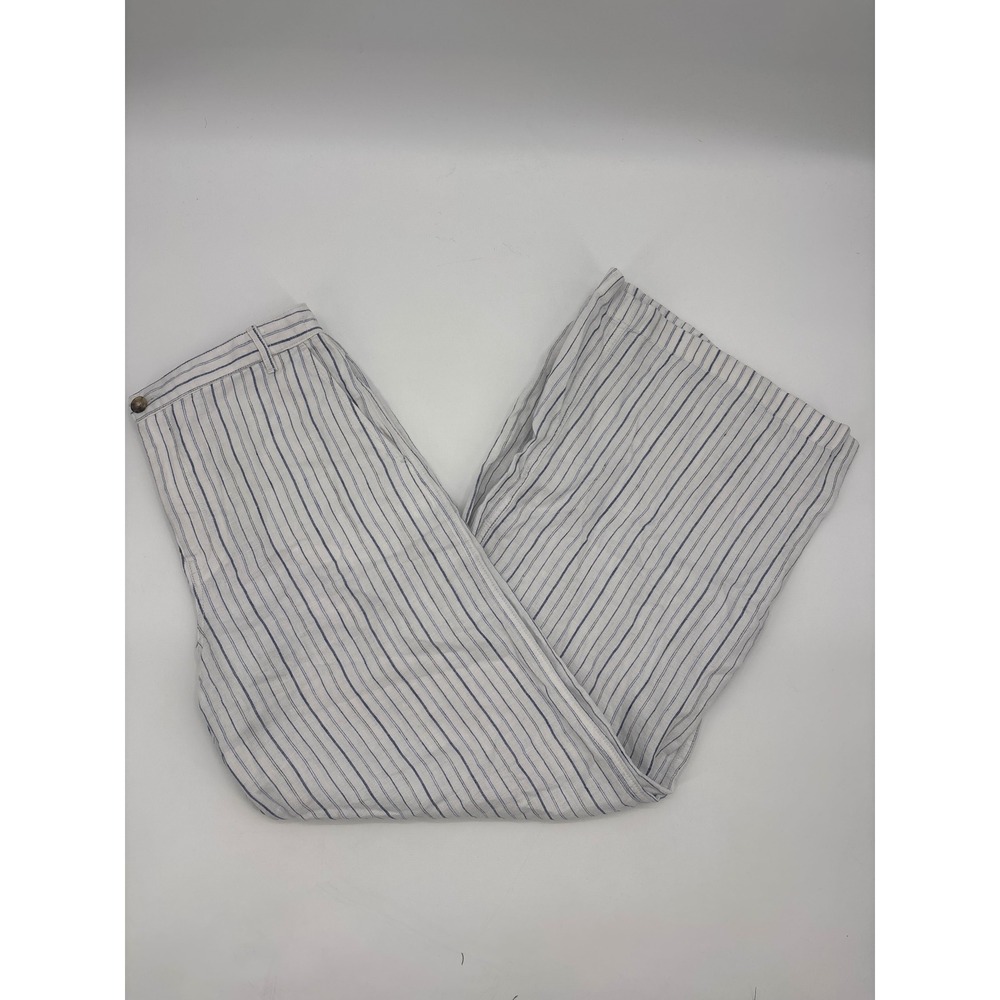 Madewell The Zoe Relaxed Wide Pant 100% Linen Striped White Blue size 6 NV159 - Picture 8 of 13